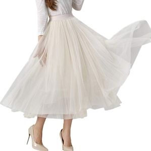 XINUO Women Elastic Waist 4 Layers Tulle Skirt